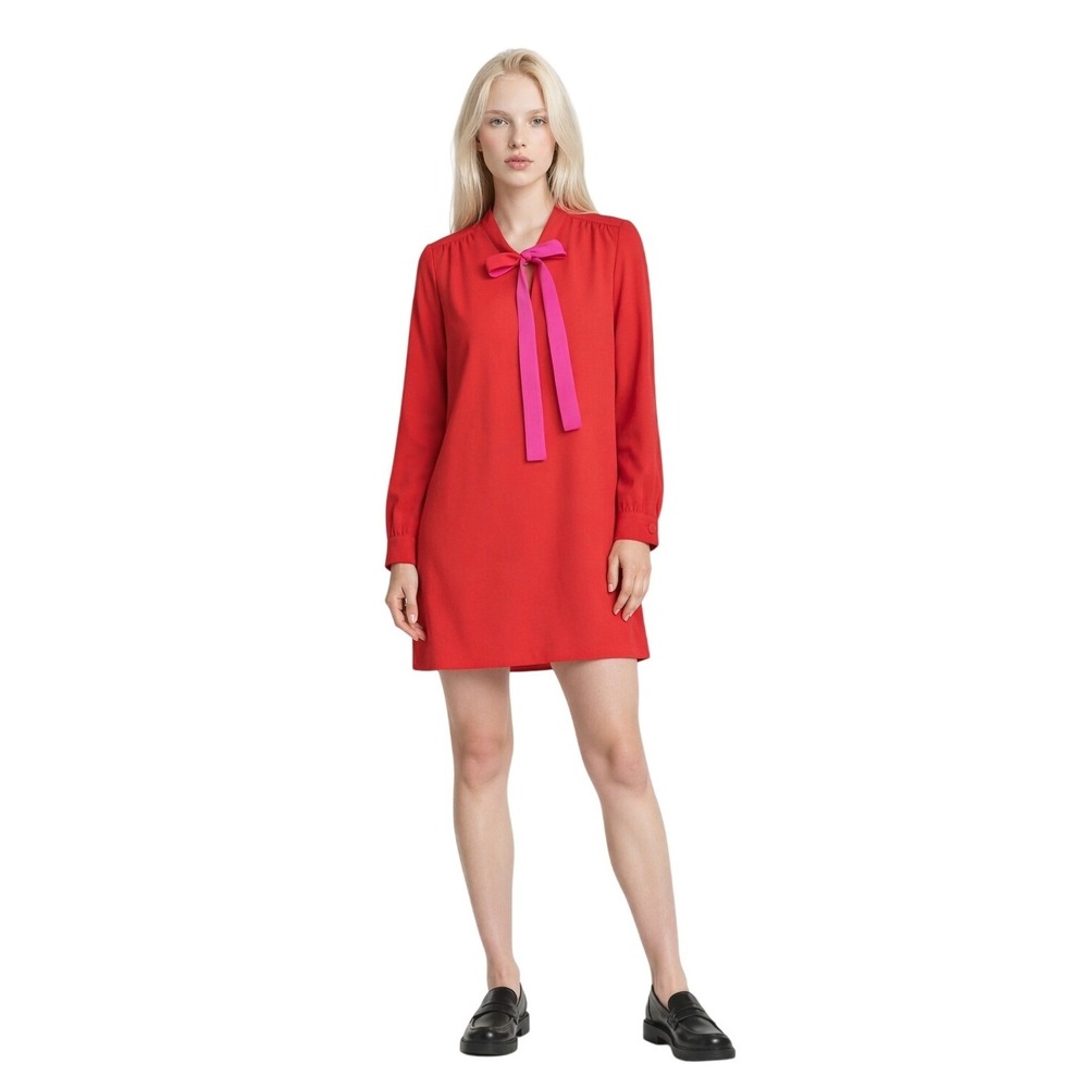 J.Crew Dress‎ Women's Size 2 Red Tie Neck Contrast Trim Mod
